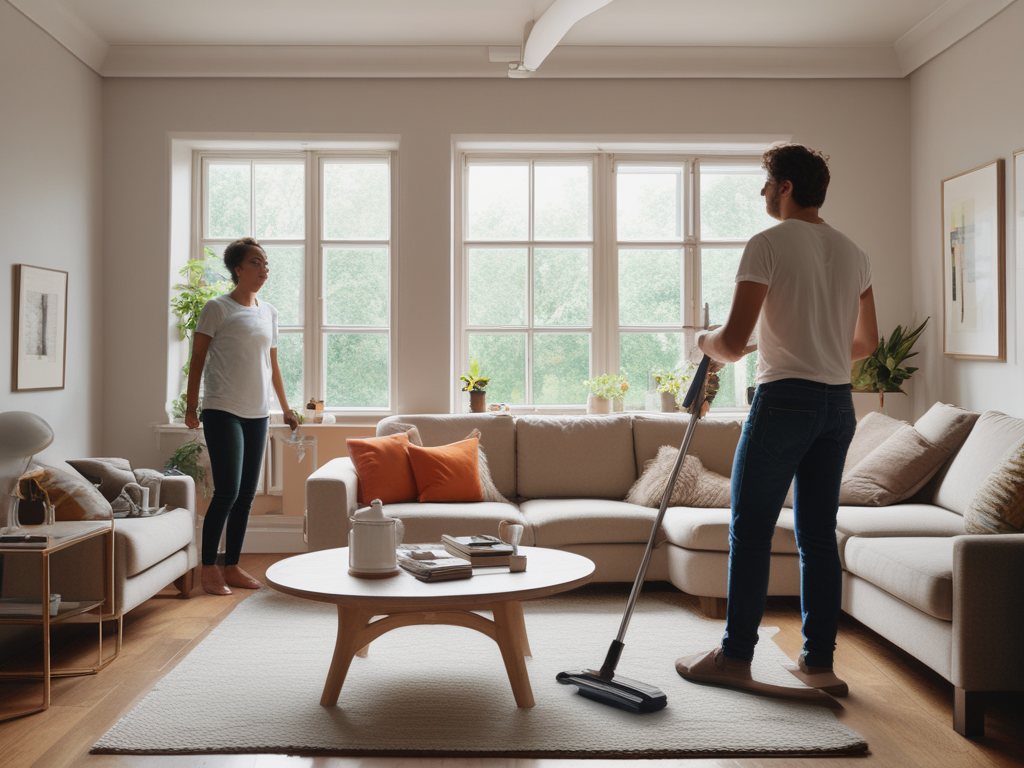 Cleaning the house with a roomate.